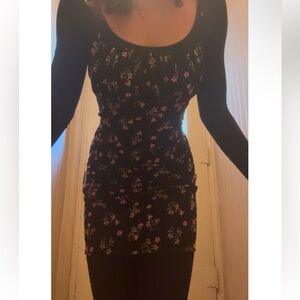 black floral dress scrunched top